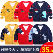 Boys sweater cardigan spring and autumn 2021 New Children Baby knitted jacket Korean version of foreign style childrens clothing