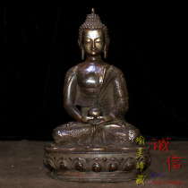 Antique pure copper gilt silver Amitabha bronze statue ornaments old craft Buddha statue collection enshrined old paste back cover