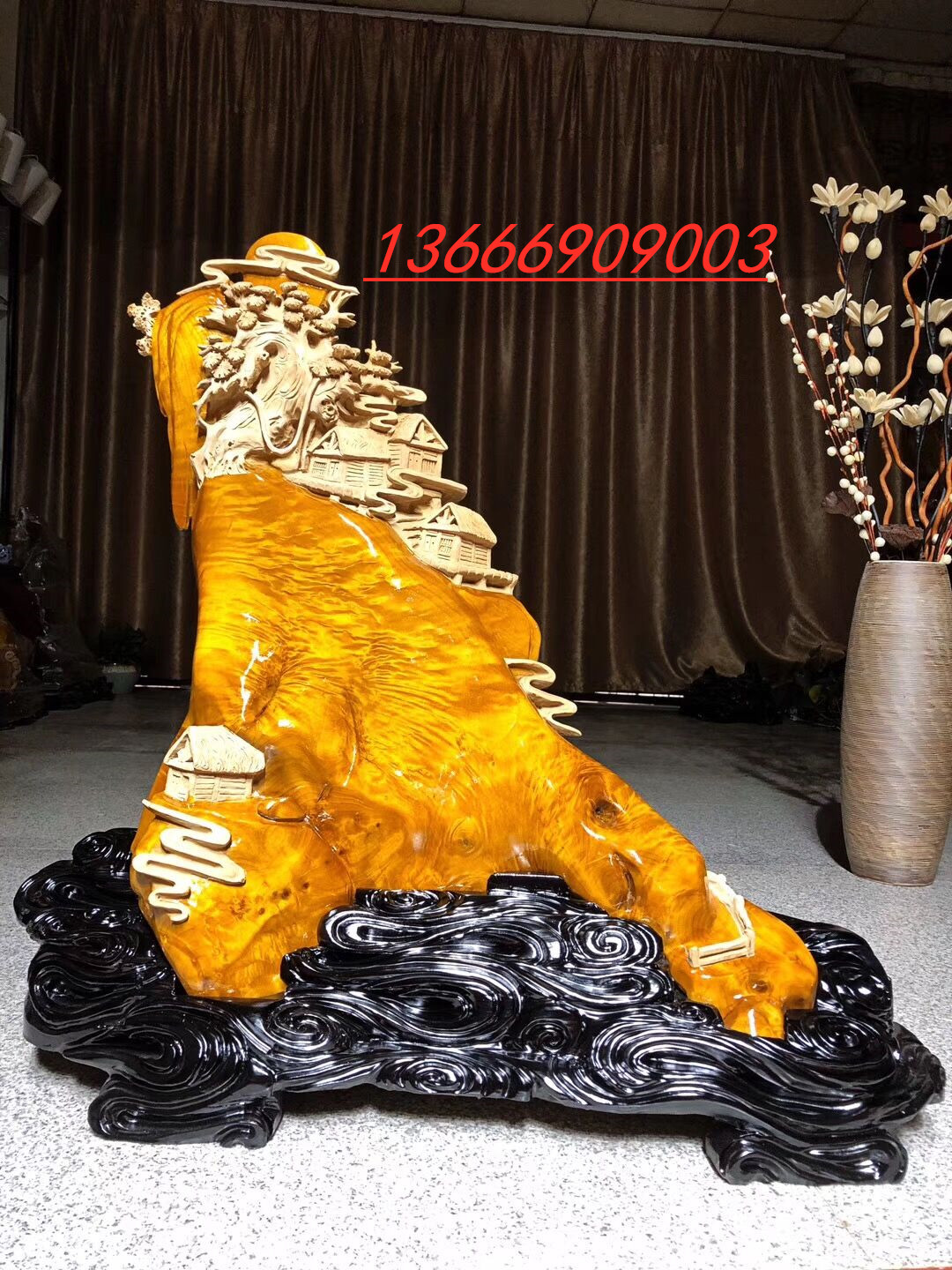 Jin Si Nan landscape gloomy wood ebony cliff cypress Buddha statue Guan Gong Guanyin Maitreya Dharma Flower and bird root carving wood carving ornaments