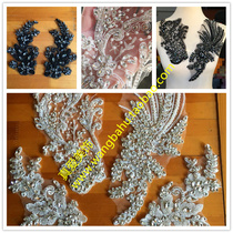 Gray and white heavy industry nail bead embroidery flower piece sleeve decoration symmetrical flower Diamond DIY dress cheongsam costume drill