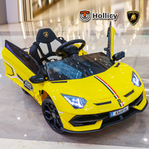 Lamborghini childrens electric car four-wheel car remote control toy car can sit on the child with swing baby stroller