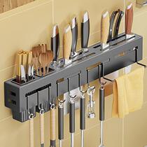 Thickened punch-free knife holder chopsticks tube towel rack multi-functional row hook kitchen rack storage rack rag rack
