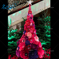 Famous sample Mei Chen outdoor large LED wrought iron luminous festive red Peony flower light Christmas Tree Christmas Day