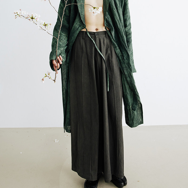 本相织物原创深灰炒色复古裙裤 男女百搭超宽松武士裤高腰阔腿裤