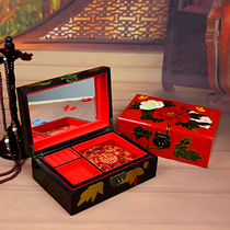 China Wind Pure Handmade Lacquered Ware Pendulum Piece First Accessories Box Drawer Jewelry Containing Box Wedding Dowry Traditional Featured Gift