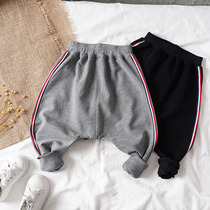 Welfare models ~ autumn childrens cotton crotch pants mens and womens babies open sports Harlan big pp long pants