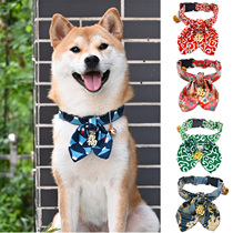 Pet lucky knot and wind bow rope Tang grass pattern Cherry Cherry Blossom bow tie Japanese firewood dog collar collar collar collar pull walking dog