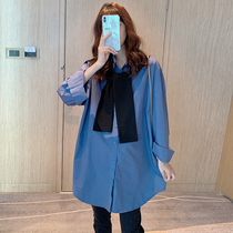 Pregnant womens spring and autumn coat autumn new shirt long shirt Korean long sleeve loose hot mom Autumn wear