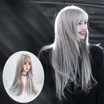 BLACKPINK LISA same hair color wig female hair gray hair hair gray dyed hanging ear dye micro roll long curly hair headgear
