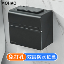 Toilet tissue box Hand-wipe wall-mounted stainless steel paper box punch-free roll paper rack Toilet paper rack waterproof toilet
