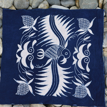 Yishan people grass and wood blue dye ancient method retro non-heritage batik cotton cloth decorative wall painting pendant custom hand-made printing and dyeing
