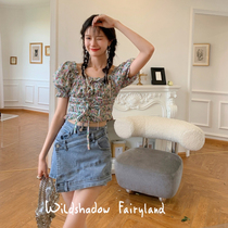 WILDSHADOW official authorization Guan Xiaotong with asymmetric denim skirt womens summer high waist a shorts