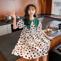  Girls  dresses summer 2021 new summer middle and large childrens cotton doll collar princess skirt floral beach skirt