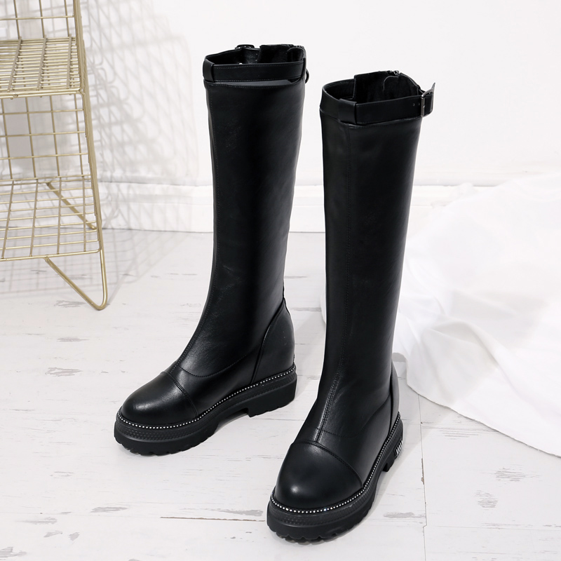 Knight Boots Womens Inner High Net Red Casual Martin Boots Womens Back Zipper Handsome Locomotive Boots Show Slim Long Legs Boots