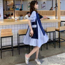  Loose retro striped short-sleeved shirt dress 2021 new fashion all-match summer out design maternity dress