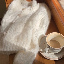 European Station White Horse Hairy cardiovert woman hollowed-out short spring clothing sweater jacket small fragrant windy weasel-knit slim fit