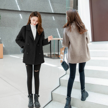 Autumn and winter thickened woolen coat womens short small man 2021 new cotton slim high woolen coat