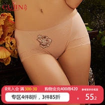 Ancient and present middle waist front sheet permeable elastic lace with embroidered floral sheet design flat angle pants lingerie female 1I801