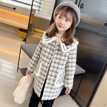 Girls wow big coat of winter clothing Korean version of the new little girl autumn winter checkered ocean qi children thickened subcoat