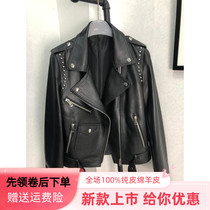 Hot selling explosive heavy industry locomotive rivets leather women black casual leather coat Spring and Autumn New jacket