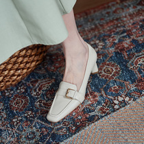 Givenivan temperament difficult gear 2021 metal buckle heel high heel woman coarse heel single shoe square headreal leather