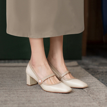 Givenivan gentle atmosphere ~ genuine leather single shoe woman 2021 coarse heel France-style high heel shoe heel 5 5cm