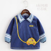 Childrens gown boys cotton long sleeves waterproof anti-dirty anti-dressing cartoon police car eating clothes baby bibs autumn and winter