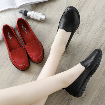 Spring Autumn Money Mom Shoes Soft Bottom Comfort Single Shoes Middle Aged Female Shoes Grandma Non-slip Flat Bottom Middle-aged Elderly Leather Shoes