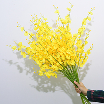 Yellow dancing orchid simulation floral art living room TV cabinet bouquet home decoration flower fake flower arrangement vase set decoration