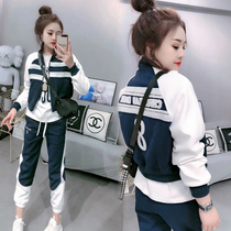 2022 Spring Autumn Season New Korean Version Casual Sportswear Suit Women Baseball Suit Jacket Bunch pants Two sets of foreign air
