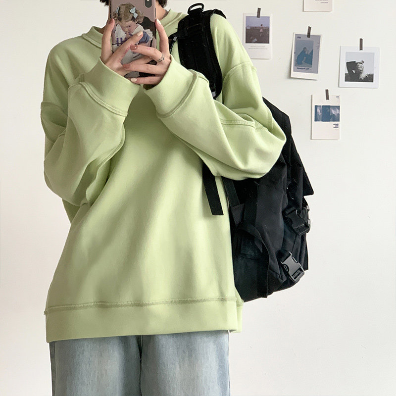 Wei yi women 2020 spring and autumn new Korean version of loose solid color round collar thin green jacket womens ins tide