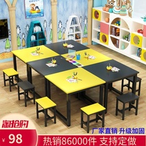 Primary School color desks and chairs kindergarten childrens studio training painting table Art Manual cram school tutoring table