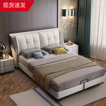 Leather bed Master bedroom 1 8 meters storage leather bed Simple modern 1 5 meters light luxury leave-in technology cloth double bed wedding bed
