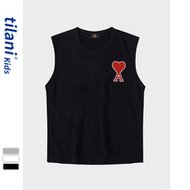 KOKO Europe and the United States tide brand summer thin love sleeveless A embroidery heart mens and womens childrens T-shirts childrens vests with the same paragraph