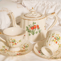 Gift box English French gold strawberry Vine ceramic afternoon tea set fruit flower grass coffee black tea cup saucer pot