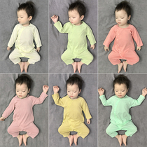  Baby clothes spring and autumn long-sleeved thin section pure cotton boneless belly ice silk cotton baby pajamas newborn one-piece