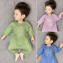 Baby Clothes Summer Clothing Thin middle sleeve Air conditioning suit Climbing Clothes Pure Cotton Ice Silk Sleeping Clothes Baby One-piece Clothes