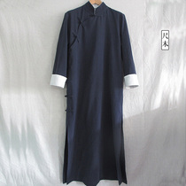 Tu Wood original Republic of China long shirt large size men Tang suit linen Hanfu Chinese robe buckle bias art coat