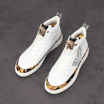 European station mid-help high-top shoes printing stitching new short boots fashion personality boots mens trend wild Martin boots