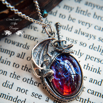 The Song of Ice and Fire Ice Dragon and fire dragon sterling silver necklace inlaid with European dragon breath Stone