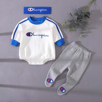 Baby clothes spring long sleeves pure cotton one-piece clothes Harvest suit ultra-foreign air male baby handsome and cute open crotch