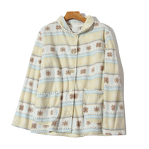 Foreign trade autumn and winter lapel single-breasted pajamas womens print fleece warm ladies home clothes thin pulled fleece top
