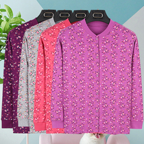 Elderly cardigan autumn clothes female cotton old man loose single cotton mother jacket plus fat large size Open