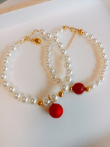 Minima generous red pearl kitty necklace senior sensation full of rich and expensive dog Item Circle Pet Scarf decorations