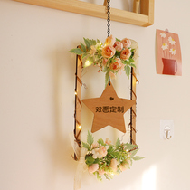 Nordic ins Wind business listed LED lights double-sided wooden brand personality creative wreath decoration shop tips door number