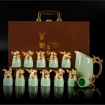 Creative green ceramic white wine cup wine divider red home twelve Zodiac Cup wine cup wine set