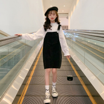 Hong Kong girls autumn dress dress 2021 Spring and Autumn new childrens net red suspenders skirt