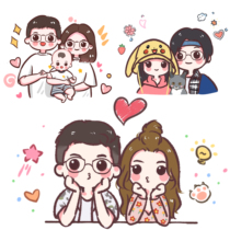Hand drawn q version cartoon avatar Real person photo transfer letter cartoon character custom couple animation micro design love head painting