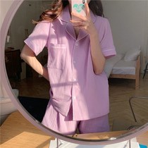 Summer 2021 new cotton pajamas womens thin soft waxy linen home clothing fashion loose set two-piece set
