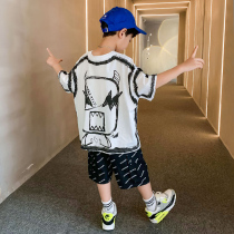 Boy Suit Summer Children Summer Clothes Sports Short Sleeves CUHK Childrens Clothing 2022 Nets Red Handsome Ocean Wave Boy Clothes